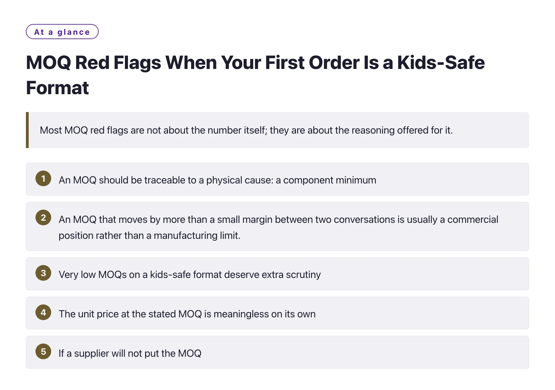 MOQ Red Flags When Your First Order Is a Kids-Safe Format——全文要点速览