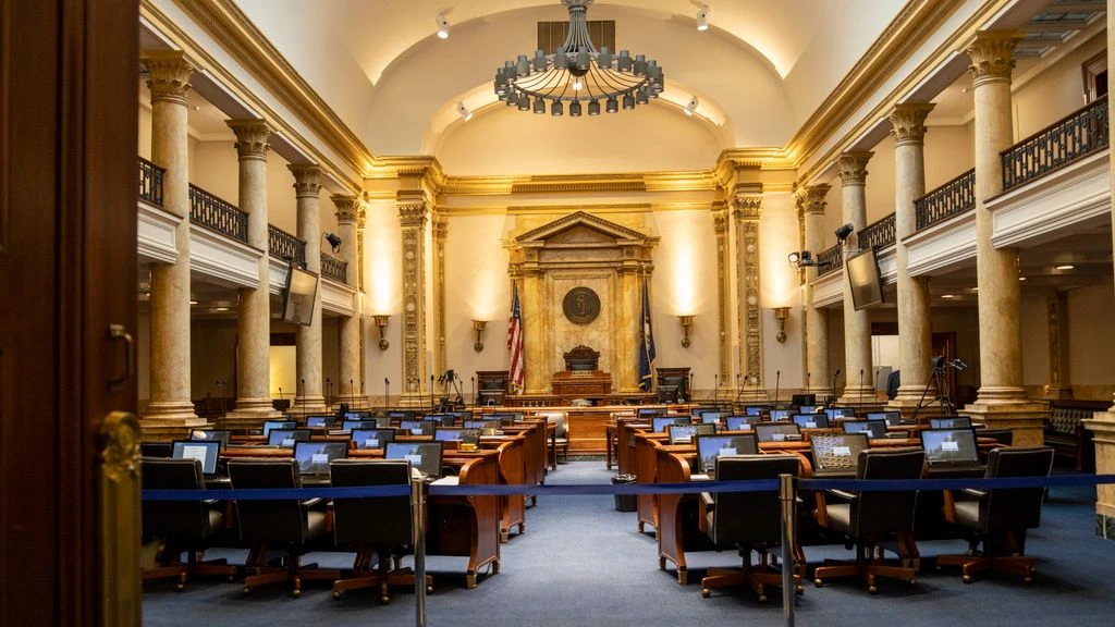 The Senate floor during a late-night procedural vote on a foreign-aid package.